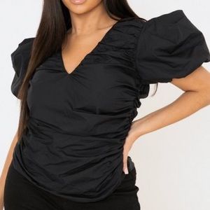 Missguided Plus Size Black Poplin Puff Sleeve Top